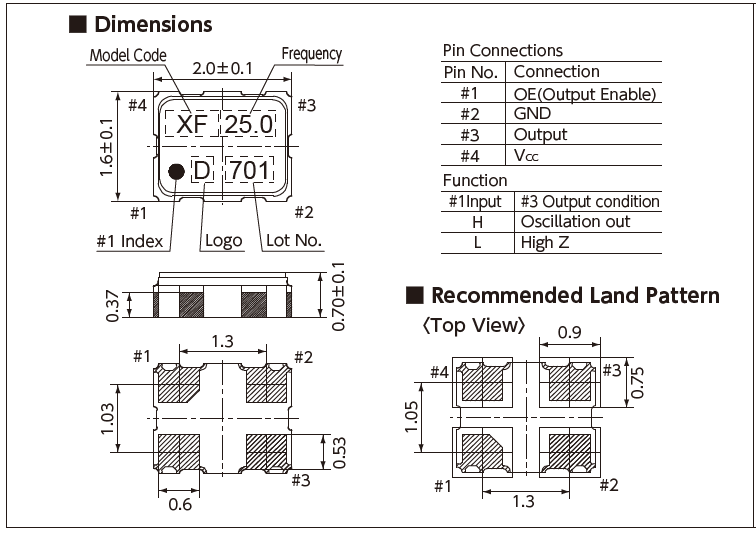 KDS CMOS有源晶振OSC2016/2520 DSO211SXF/DSO221SXF规格说明