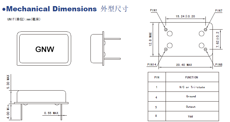 直插有源晶振/晶体振荡器PXO DIP14规格参数介绍