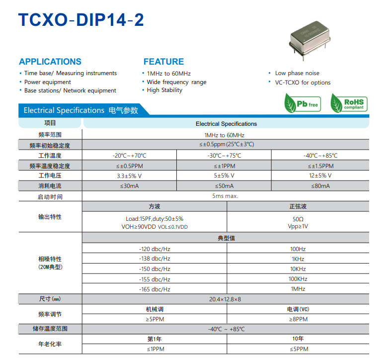 10MHz晶振常用型号及封装尺寸(含TCXO温补晶振规格书)