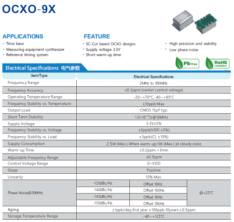 晶振厂家小尺寸贴片恒温晶振OCXO-9X规格参数介绍